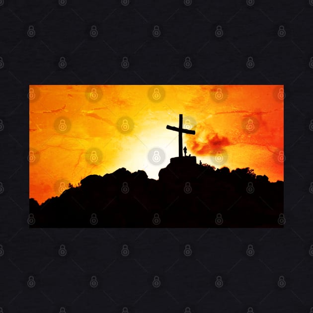 Cross On A Hill With Sunset - Chrisitan by ChristianShirtsStudios
